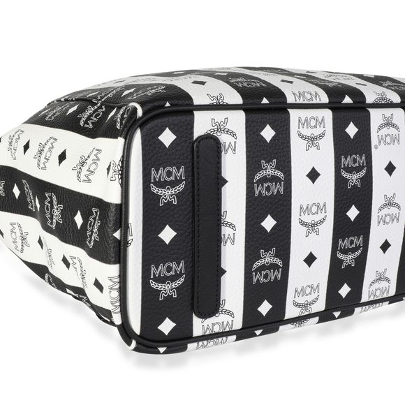 MCM Black & White Striped Visetos Large Reversible Tote - Picture 6 of 7